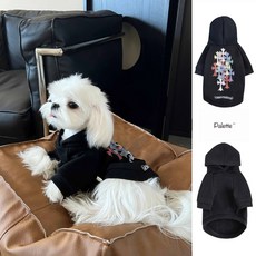 2025 강아지 후드티 슈나우저비숑토이푸들용 중소형견 기모 맨투맨, 1개, 크롬하트 십자가 블랙 기모