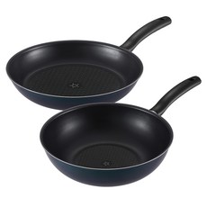 HAPPYCALL 輕量鑽石鍋 2件組, 藍色, 平底煎鍋 28cm+中式炒鍋 28cm, 1組