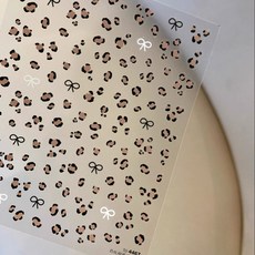 엠보 베이지 브라운 호피 레오파드 리본 토모니 네일스티커 to4467, 1개