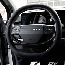 기아자동차핸들호환 스포티지 쏘렌토 EV3 카니발 EV5 가죽 더블 D컷 웨이브핸들커버, 모노블랙