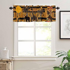 아프리카 스타일 흑인 여성 코끼리 및 얼룩말 커튼 - 창문 침실 거실 욕실용 짧은 주방 밸런스 - 작은 봉 포켓 장식 창문 밸런스 137.2cm x 45.7cm(54 x