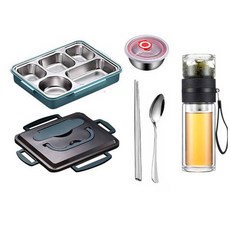 Banhana 一觸式餐盤便當盒/成人餐盤便當盒/成人餐盤便當盒容器/便當盒/茶保溫杯/茶保溫杯, 1個, 01. 一觸式飯盒-藍色