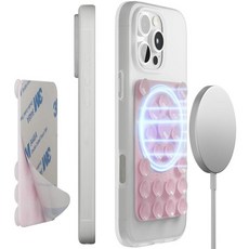 SEMBO UniSuction Lite 접착식 휴대폰 스티커 그립 [MagSafe 액세서리와 호환] TikTok 셀카 및 비디오용 핸즈프리 마운트 홀더 - 6.4 x 8.9c, 핑크