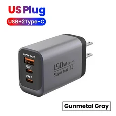 멀티 포트 USB 타입 C 고속 충전기 150W 슈퍼 벽면 EUUSUK 플러그 퀵 차지3.0 어댑터 PD3.0 헤드, 04 Gray US