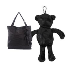 이지유 곰돌이 키링 장바구니 에코백 휴대용 접이식 열쇠고리 보조가방 백참 답례품 구디백, 블랙, 1개