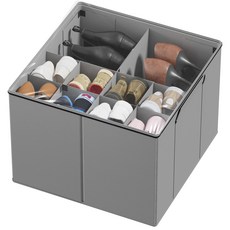 신발 보관함 대용량 패브릭 접이식 조절 칸막이 투명 수납함, 그레이-중형, 1개