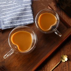 Siemzon 하트 이중 유리컵 손잡이 커피잔 고온 내성 240ml, 10개, 투명색