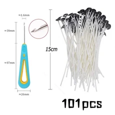 여러 크기 왁스 칠한 면사 양초 심지 100피스 무연 홀더 만들기 세트 액세서리 브래킷, 12 15cm and Awl