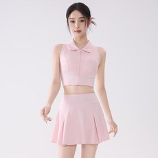 女士翻領拉鍊運動套裝 速幹網球百褶裙兩件套