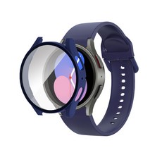 LuA lovel Galaxy Watch 螢幕保護鋼化玻璃膜全覆蓋保護殼 + 矽膠錶帶套組, 海軍藍, 1個