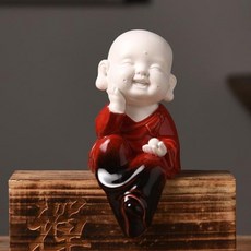 茶寵擺件白瓷陶瓷彌勒佛像精品可養大肚佛佈袋佛汽車載裝茶具配件, 1個, 款式3