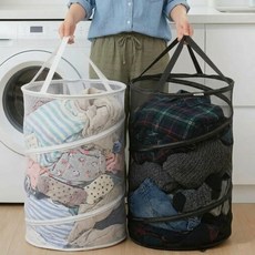 미로나 원터치 접이식 대용량 60L 빨래바구니, 블랙+화이트