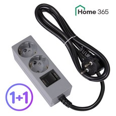 1+1 홈365 국산 과부하차단 2구 멀티탭 0.7m 1.5m 3m 5m 7m 10m / 16A 멀티콘센트, 과부하차단 2구 그레이, 2개