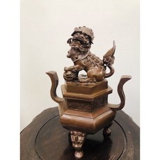 純黃銅六角獅爐 - 淨香爐/香爐 高30公分 寬22公分 重2.7公斤, 1個