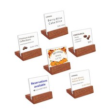 AetJxixee 나무 베이스가 있는 미니 아크릴 사인 홀더 6팩 5.9 x 4.9cm(2.36 x 1.97인치) 투명 테이블 탑 라벨 홀더 소매점/호텔/레스토랑 가격 태그 노, AetJxixee 6 Pack Mini Acrylic