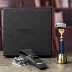FREED 古銅系列尊爵四件組五刀式刮鬍刀禮盒-帝王藍 刻字 男生禮物, 1個, 不需刻字, 4