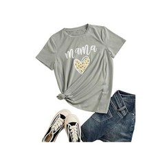 [ 758255 ] 여성용 임산부 수유 셔츠 재미있는 엄마 귀여운 레오파드 하트 그래픽 티셔츠 친근한 지퍼 모유 상의 블랙