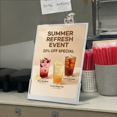 디모어 아크릴 카페 L자형 스탠드 메뉴판 거치대 POP 꽂이 화이트, 2개