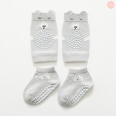 萌萌屋 【台灣現貨】寶寶護膝 護膝襪子組 學爬護膝 寶寶護肘 學爬護肘 寶寶學爬神器 保護寶寶 學爬神器, 1個, 護膝襪子組(灰色)