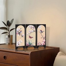花鳥圖屏風擺臺裝飾畫電視櫃桌面擺畫玄關櫃家居擺件復古風擺件, 1個