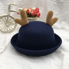 新品 親子款鹿角聖誕帽冬小禮帽子女男兒童純色毛呢帽秋圓頂英倫潮 副廠商品, 藏青色,帽圍54cm 2-10歲, 1個
