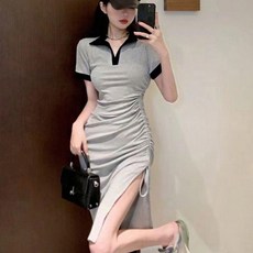 [반애]옆트임 셔링 여성 봄 여름 가을 카라 반팔 원피스 나그랑 짧은 면원피스 미니 치마 여자