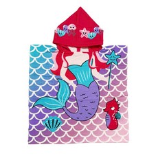 可愛鯊魚造型寶寶浴巾斗篷，柔軟親膚吸水速乾，連帽設計加大加寬, 美人魚, 1個