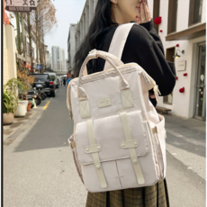 론조모니 가벼운 방수 대용량 백팩 다용도 학생 책가방 기저귀 가방, 화이트