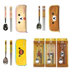 리락쿠마 슬림 얼굴 수저 케이스세트 (선택) 아동식기+모티브코리아Shop, 옐로우
