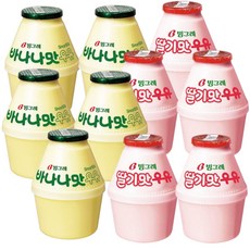 빙그레 단지우유 2종 혼합 (바나나맛우유 and 딸기맛우유), 10개, 240ml