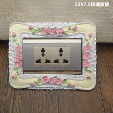 台灣本土貨 開關保護套開關裝飾北歐式樹脂開關貼118型田園創意開關貼開關插座面板裝飾框保護套, 12x7.5（玫瑰黃底）