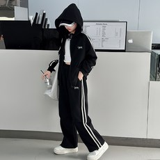 키즈목마 여아신상 초등학생 주니어 옆 스트라이프 트레이닝세트 봄 가을 후드집업+팬츠 세트 키즈 스트릿 패션 727