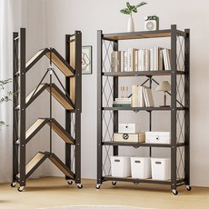 라보토리 프리미엄 원터치 다용도 접이식 간편 폴딩 철제선반, 5단, 블랙