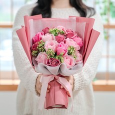 지오머스 비누 꽃다발 조화 꽃다발+프리미엄 상자 15송이, 1개, 핑크