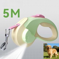 AROEREV 꼬임방지 강아지 LED야광조명 5m 자동 리드줄, 1개, Green