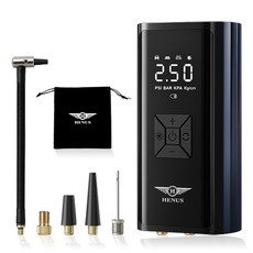 헤누스 타이어에어 휴대용 타이어 공기압 주입기 무선 올인원 공기 주입기 6000mAH, 블랙, 1개