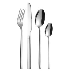4피스 식기 세트 - 스테인리스 스틸 거울 광택 실버웨어 경량 포크 및 스푼 커틀러리 가정 레스토랑 파티 결혼 선물(실버), 실버