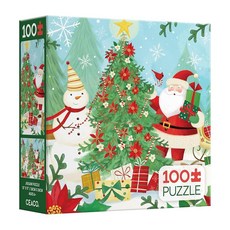 Ceaco - Tracy Flickinger - 산타가 나무를 장식합니다 - 100피스 크리스마스 직소 퍼즐 - 어린이와 가족을 위한 다채로운 휴일 퍼즐 - 정밀 컷 조각 축
