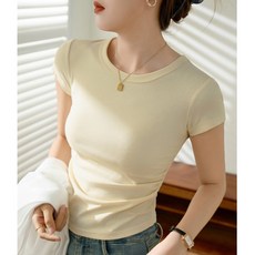 유니픽 여성 여름 순면 슬림핏 반팔 티셔츠 기본형 심플 스타일zdy
