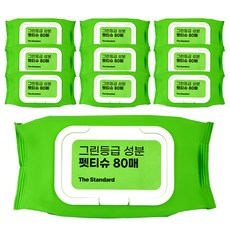 더스탠다드 그린등급성분 안심 저자극 원터치캡 펫티슈 80매, 1개, 10개입