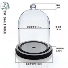 大好屋 幾何造型玻璃罩 12公分 適用乾燥花/永生花/公仔防塵/蠟燭罩/商品展示, 12*15cm頂部圓球●卡扣黑漆底