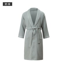 日式華夫格提花女士浴袍, 奶綠,均碼