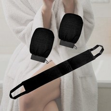 DOTHAN 프리미엄 저자극 때장갑 등때밀이 때타올, 1세트, 3개입, 블랙