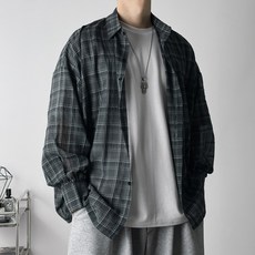 오프앤 여름 거즈 오버핏 긴팔 체크 셔츠 남방
