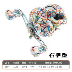 貝貝 春天塗鴉藝術款 2024新款 泛用路亞小烏龜捲線器 7.2:1速比水滴輪 遠投漁輪 帶卸力報警 魚線輪 優選, 幾何塗鴉右手