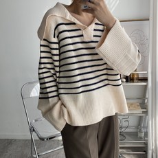 特蓋珍女款寬鬆條紋海軍領凱特琳針織衫