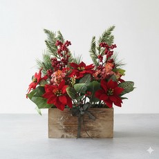 겨울 크리스마스 장식 포인세티아 조화 우드 화분 연말 카페 거실 인테리어 소품 테이블장식