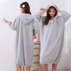 여성용 코랄 플리스 후드 목욕가운 겨울용 도톰한 긴팔 흡수성 좋은 부드러운 착용감 패션 목욕 타월 스타일 편안한 홈웨어