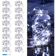VOKRY 12팩 요정 조명 배터리 작동 30개의 LED 미니 스타리 스트링 10피트 은빛 구리선 DIY 웨딩 센터피스 파티 테이블 크리스마스 장식쿨 화이트 작업, 16 Pack, Cool White