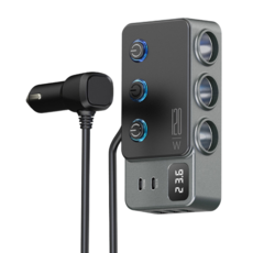 高總裁 多功能快充車充 120W 3孔點菸器擴充 PD35W Type-C QC3.0 數位電壓顯示, 黑色, 12-24v通用